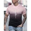Men's Casual T Shirt Splicing Color Novelty Faith 3D Cross Symbol Printing Retro Summer Daily Top Shirt