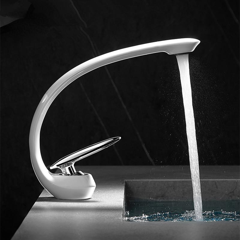 Creative Bathroom Sink Faucet Tap White Brass Wash Basin Faucets Single Handle Hot and Cold Waterfall Modern Elegant Mixer Tap