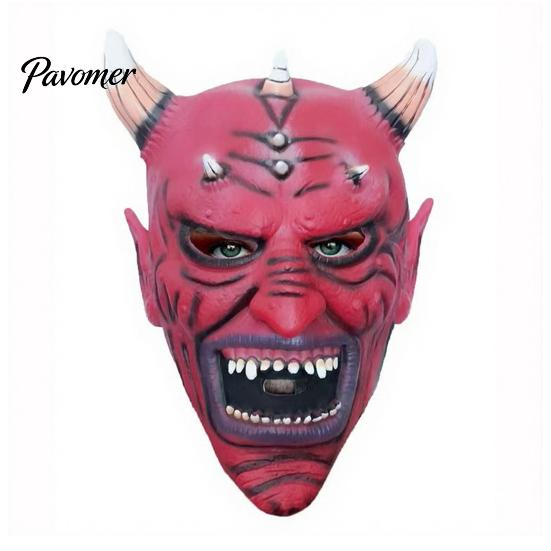 Comfortable Horror Props for Adults Red Devil Masque, Scary Demon Full Face Masque with Halloween Horn, Adult Latex Cosplay Costume Halloween, Haunted
