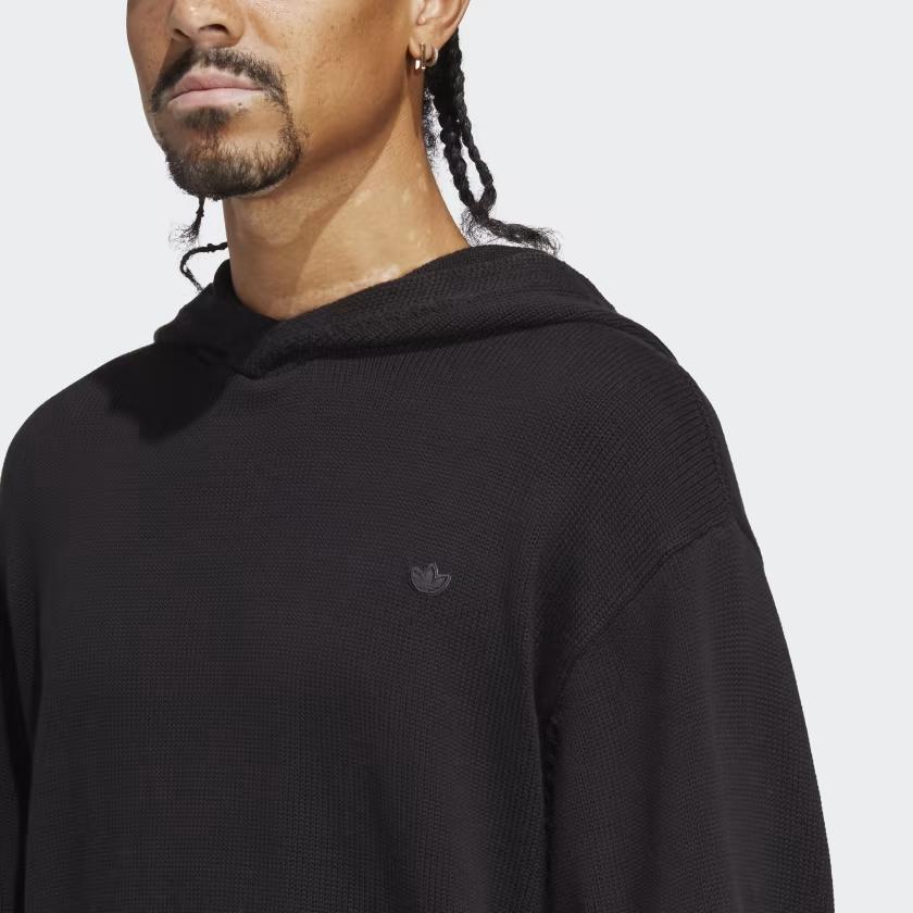 Adidas Originals Trefoil Solid Logo Embroidered Hooded Long Sleeve Knit Sweater Men Tops Black HR8678