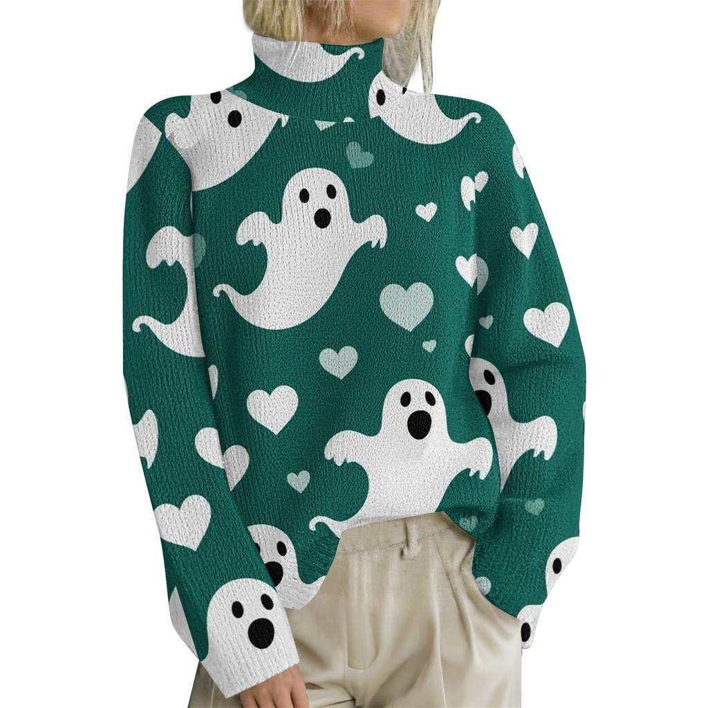 HJX-GL1 Turtleneck Pullover Long Sleeve Halloween Devil 3D Printed Sweater New Loose Autumn and Winter
