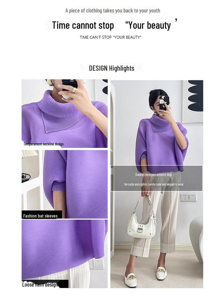 Miyake Damen Plissee Fledermausärmel Oberteil - Lockere Passform, Lange Ärmel, Einfarbig, Ideal für Frühling und Herbst