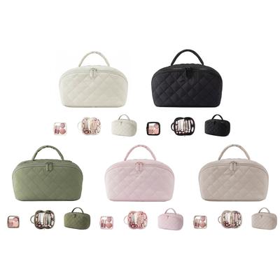 Travel Makeup Bag Lightweight Small Cosmetic Bag with Brush Compartment & Handle Portable Pouch Purse Travel Organizer for Women