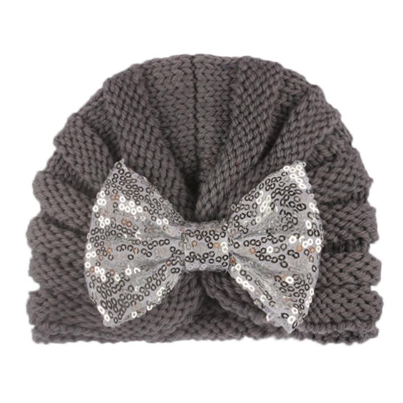 New baby sequined knotted thermal hat in autumn and winter, cute baby bow knitted hat, children's hat