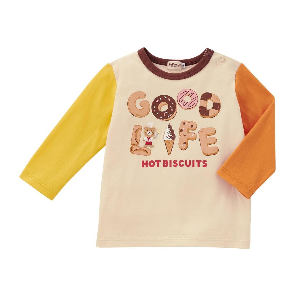 MIKI HOUSE HOT BISCUITS Long Sleeve T-Shirt, Boys and Girls, Baby Clothing, Ivory, 100cm, 73-5202-683