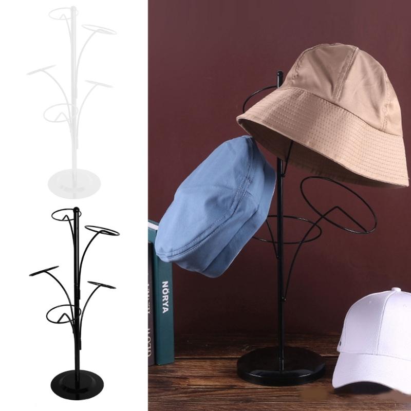 Metal Hats Display Rack with 5 Round Standing Hooks Baseball Cap Rack Organizer Headwear Rack Hat Storage Display Holder