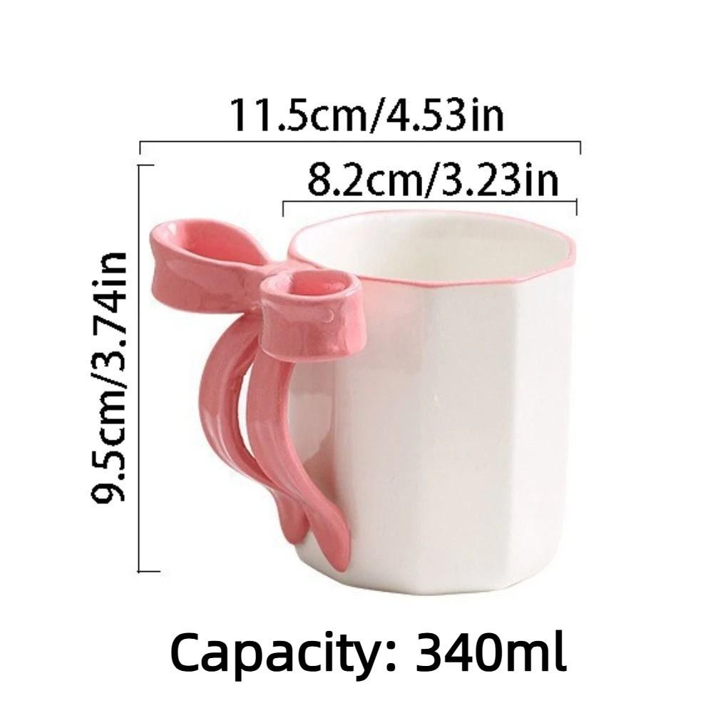 Portable 340ML Ceramic Coffee Mug Non-slip Bottom Elegant Breakfast Cup Simple Anti-scald Handle Bowknot Tea Cup Home Decoration