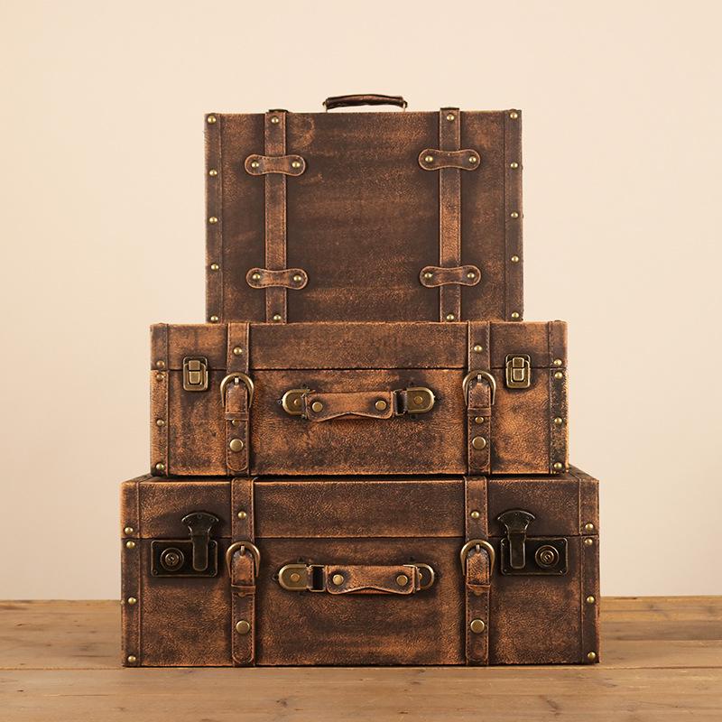Europäische Vintage Holzkofferbox - Retro Lederkiste zur Aufbewahrung von Kleidung & Requisiten für Reisefotografie