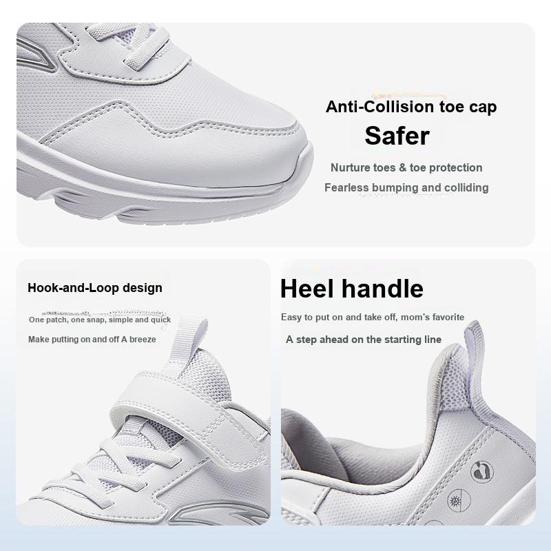 Anta Kids Vitality Synthetic Leather Simple Versatile Lightweight Shock Absorbing Low Top Running Shoes Kids sneaker White A12435568-5