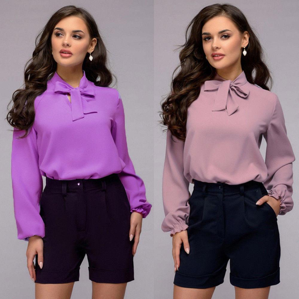 New Women's European & American Style Chiffon Blouse – Sexy Stand Collar, Tie Knot, Long Sleeve