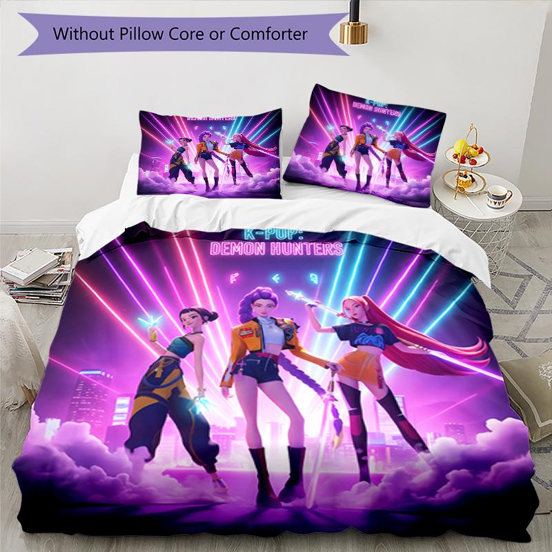 3pcs Kpop Hunter1 pattern bedding set duvet cover set includes duvet cover &pillowcases, perfect all season bedroom decoration & gift