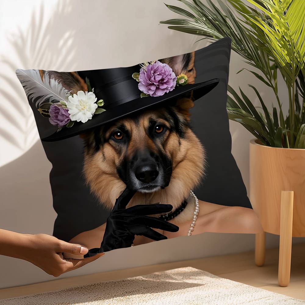German Shepherd Dog Pillow Case Square Double‑Sided Print Cushion Case For Sofa Home Bedchamber Decor Gift