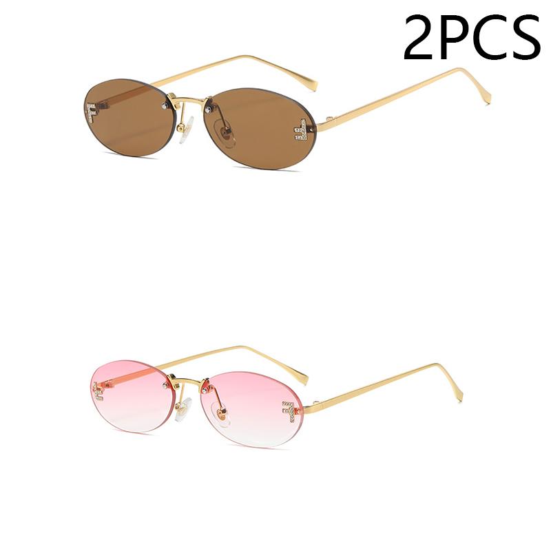 Eleganti occhiali da sole ovali con diamanti, modello da uomo con lettera F, occhiali da sole senza montatura, moda femminile, protezione UV
