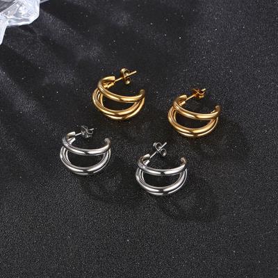 Boucles d'oreilles tendance pour femmes en acier titane multicouche en forme de C, acier 304, aiguille en acier anti-allergique, acier inoxydable doré pour les oreilles