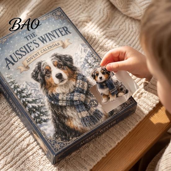 Niedliche Acryl-Anhänger Aussie Hund Adventskalender, 24-Tage Winter-Countdown-Set mit Australischen Kinder-Weihnachtsgeschenk Schäferhund-Anhängern, 2D Hängend