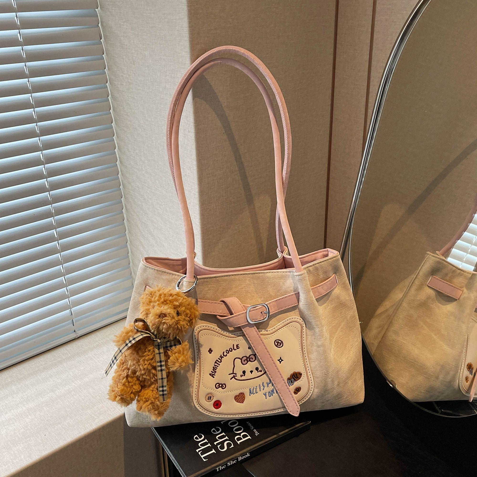 New Fresh Kitty Handbag Stylish Cartoon Large-capacity Tote bag Suitable Shoulder Bag Single Shoulder Bag Kawaii Storage Handbag