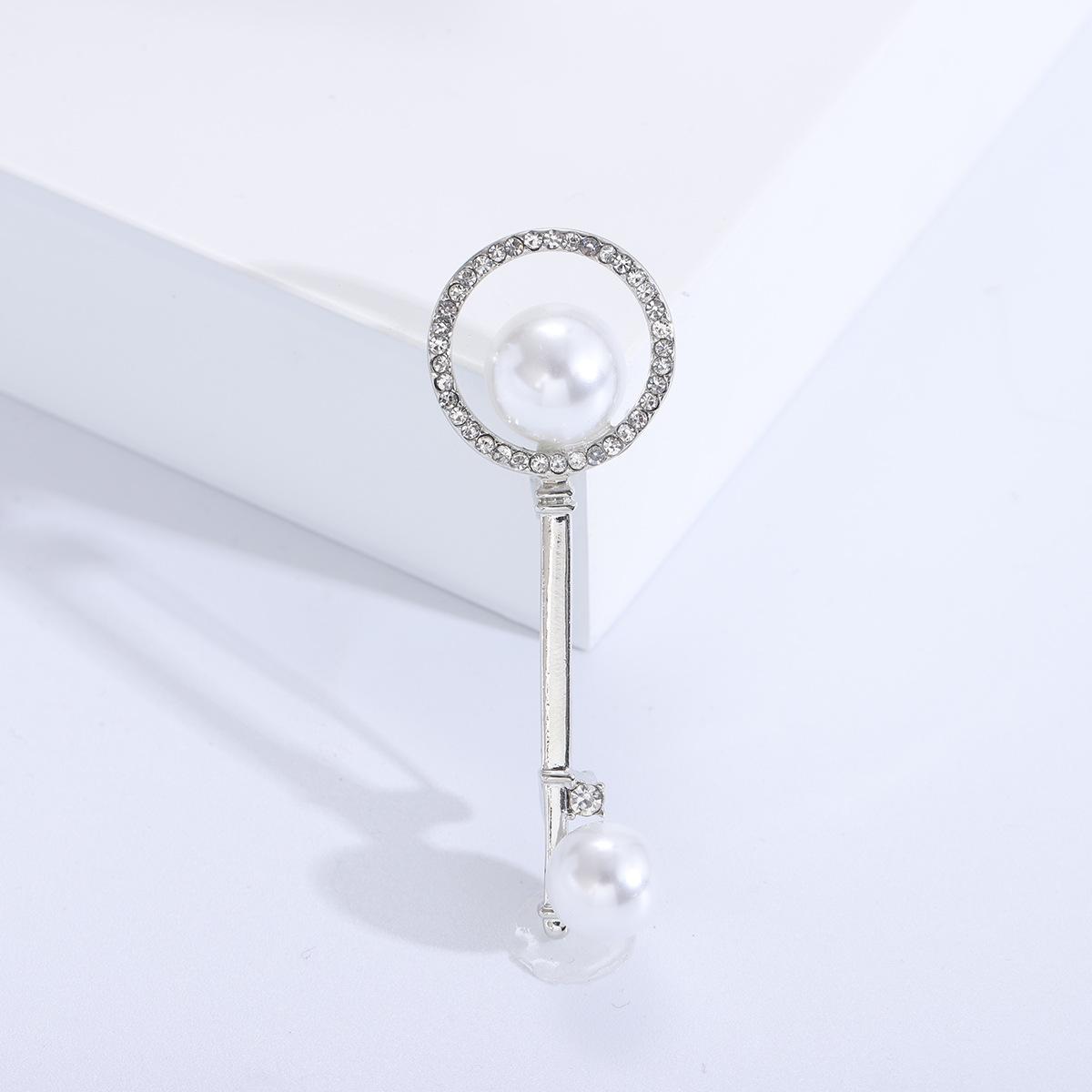 

Изысканная брошь-ключ с жемчугом и бриллиантами, стильные простые универсальные аксессуары, подвеска для корсажа, аксессуары для пальто двойного назначения