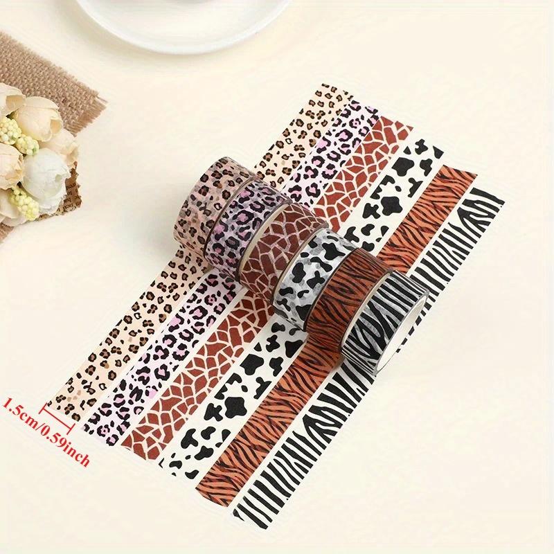 6Rolls Animal Print Washi Tape Set - Decorative Paper Tape for Scrapbooking, DIY Crafts, Journals with Zebra, Leopard & Tiger Snake Patterns