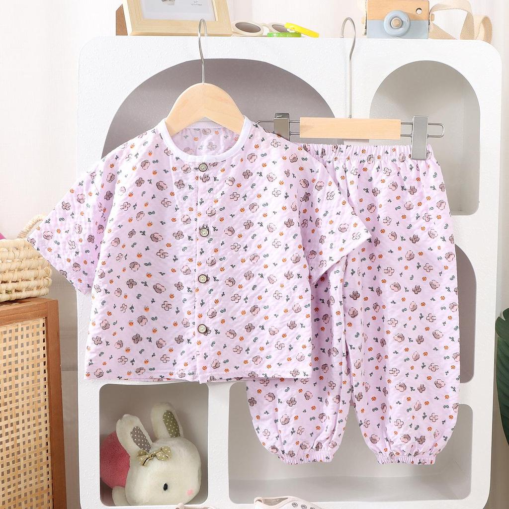 Kids' Breathable Summer Short-Sleeve Set: Lightweight Homewear for Boys & Girls, Ideal for Air-Conditioned Spaces