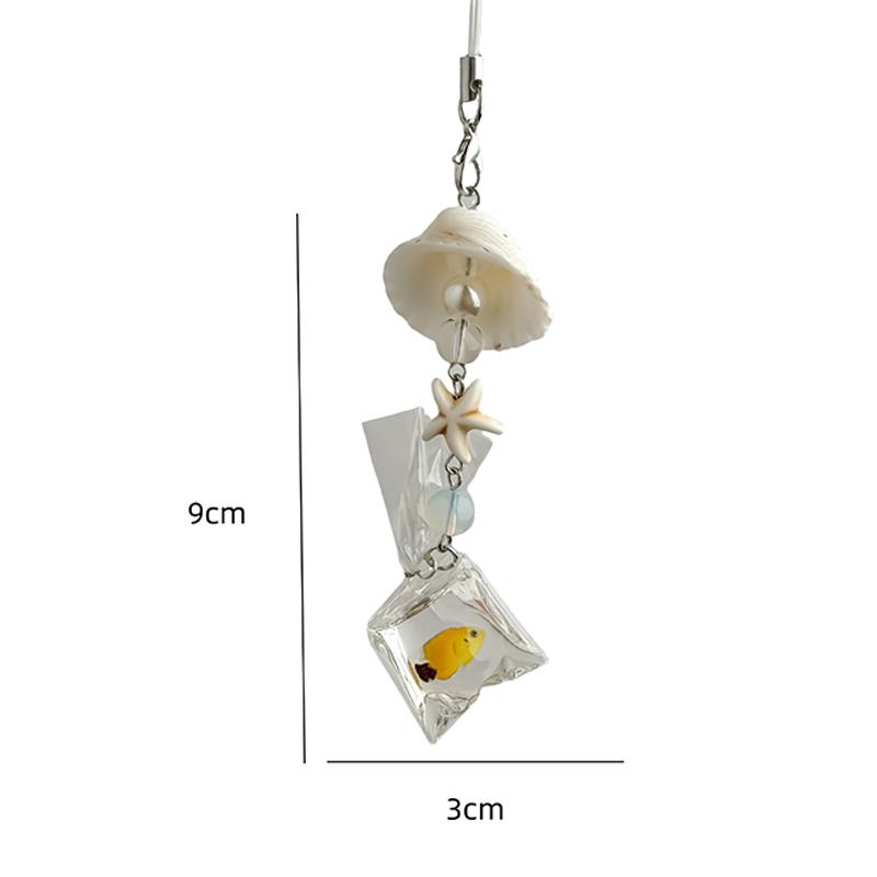 Stylish Shells And Pearls Pendant Keychain Ocean Pentagram Phone Strap Charm Cute Beaded Cell Phone Strap Bag Keychain