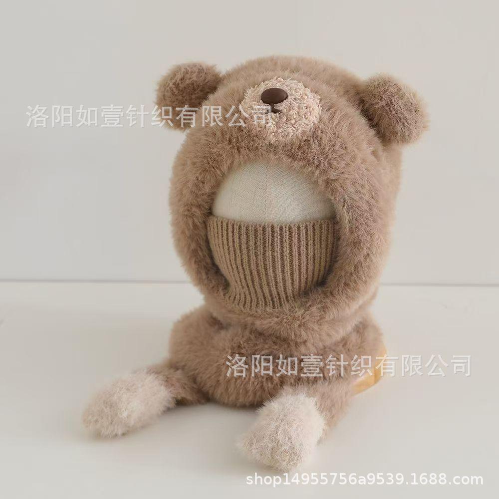 Baby hat children's scarf mask integrated autumn and winter girls plush warm boys ear hat windproof face protection
