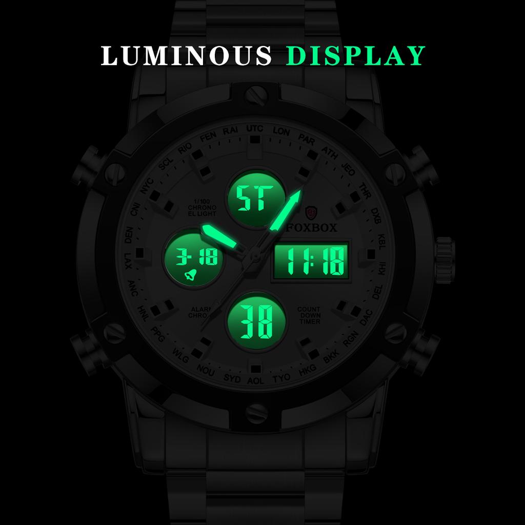LIGE FB0100 Analog Digital Men Watch Multi-Function 49mm Sport Bezel LED Light 100 SEC Stopwatch Casual Fashion Timepiece+box