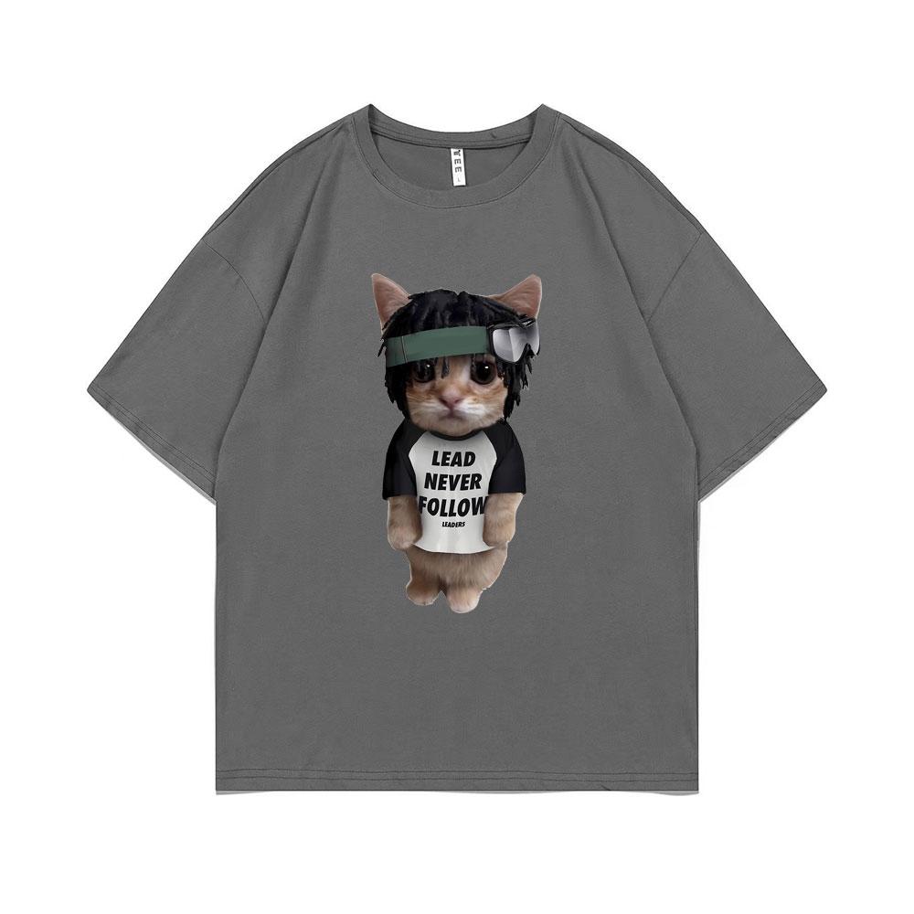 Rapper Chief Keef Kitty Lead Never Follow Printed T Shirt Male 100 Cotton Tshirt Unisex Funny Tees Unisexs Oversized Hip Hop Tshirt