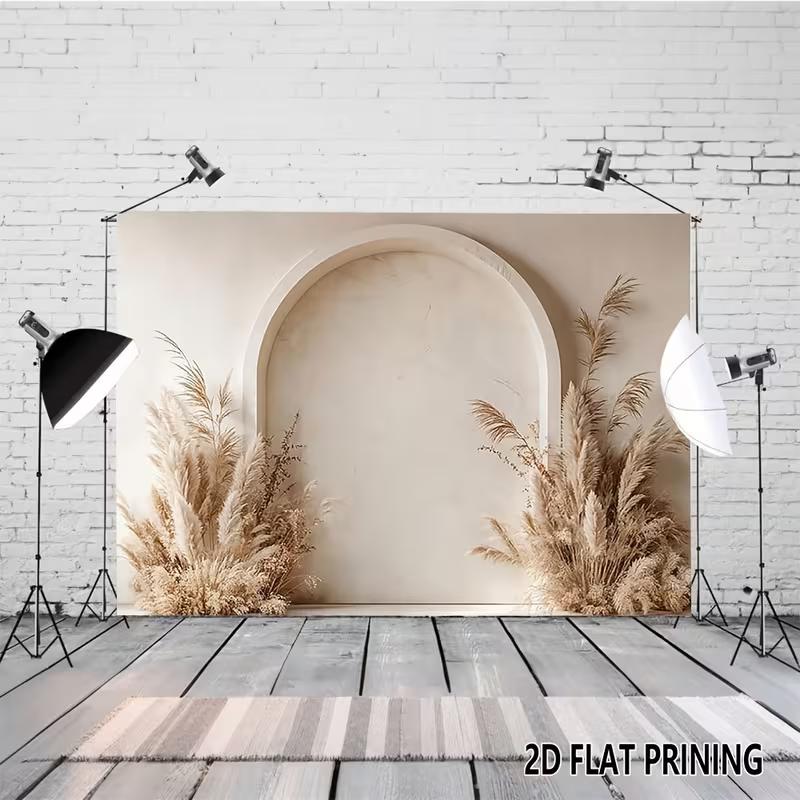 

2D Bohemian Style Arch & Pampas Grass Photography Backdrop 47.2x31.5inch/120*80cm