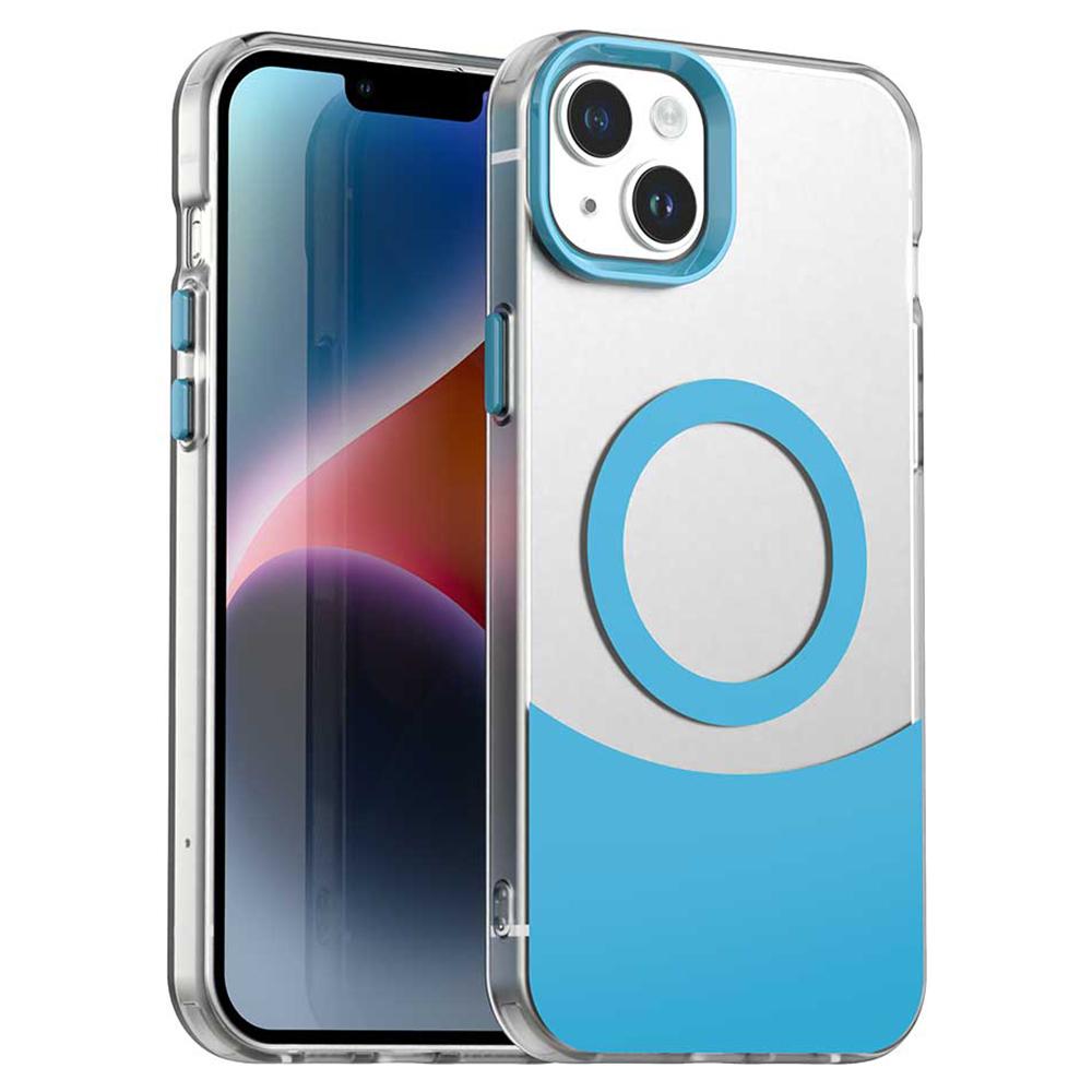 For iPhone 15 Plus/14 Plus Case Compatible with MagSafe Color Splicing IMD TPU+PET+PC Mobile Cover