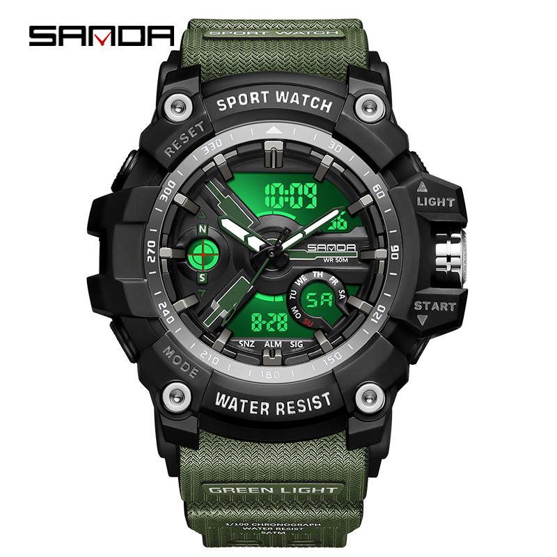 SANDA 3179 Digital Men Watch 50M Waterproof Watch Dual Display Quartz Sports Watch for Men Luminous Relogio Masculino