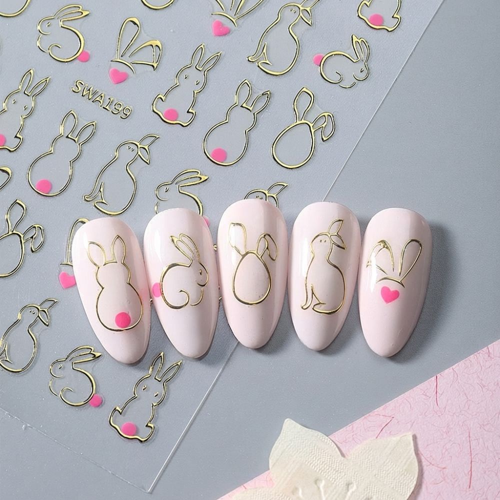 Cute Cartoon Design Easter Rabbit 3D Nail Stickers Waterproof Nail Decals  Nail Decoration