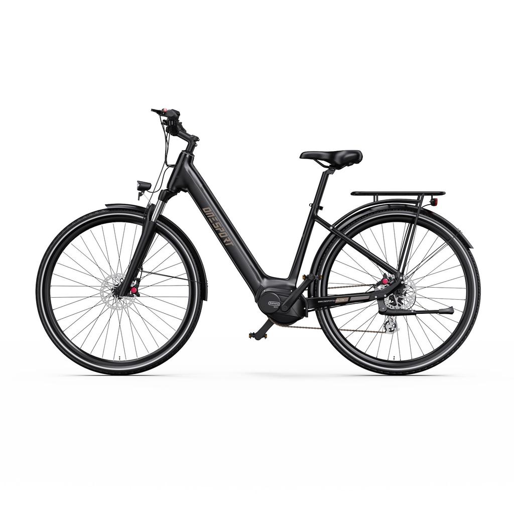 ONESPORT OT07 Matte Black Electric Bike, Bafang Mid-Drive 250W, 110KM Range, Torque Sensor, Hydraulic Brakes, Lightweight Commuter E-Bike
