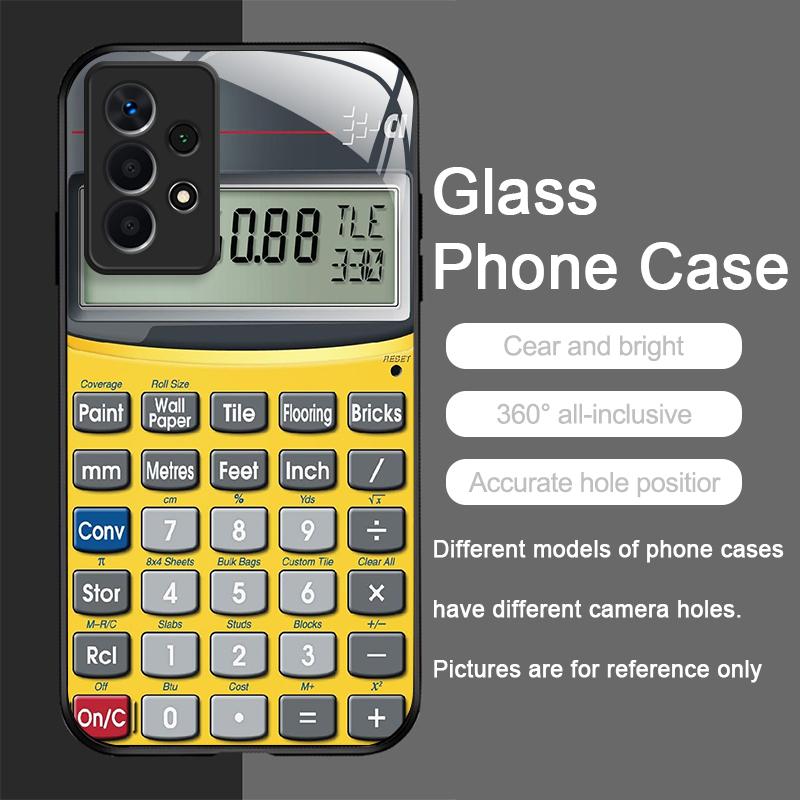 Funny Digital Calculator Pattern Tempered Glass Phone Case for Samsung Galaxy S25 Ultra S24 S23 Plus S22+ S21 S20 FE Hard Cover
