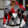 Men's Geometric Color Block Grid  Plaid Shirt Long Sleeved Fashion Casual Vacation Daily Wear Turndown 3D Print Button Up Shirts