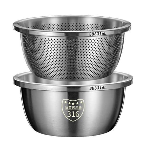 

XWBD 2-Piece Stainless Steel Strainer Bowl Set, Stackable Storage, Integrated Strainer and Bowl, Stylish Kitchen Utensil (26cm)