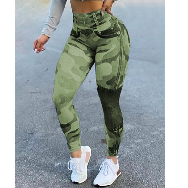 2024 Autumn Winter Women's High Waist High Elastic Imitation Denim Leggings Solid Color Fitness Sports Yoga Pants