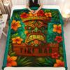 1pc Erosebridal Tiki Bar Sherpa Blanket - Vibrant Hawaiian Tropical Design with Tiki Mask, Palm Leaves & Flowers, Soft Polyester