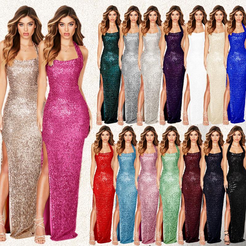 Robe Spice Girl fendue sans manches pour femme Robe à col bénitier pailletée pour femme robe robe robe