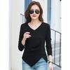 Autumn New Long Sleeve Irregular Waist T-Shirt Versatile Solid Color Slimming Elegant Women's Top