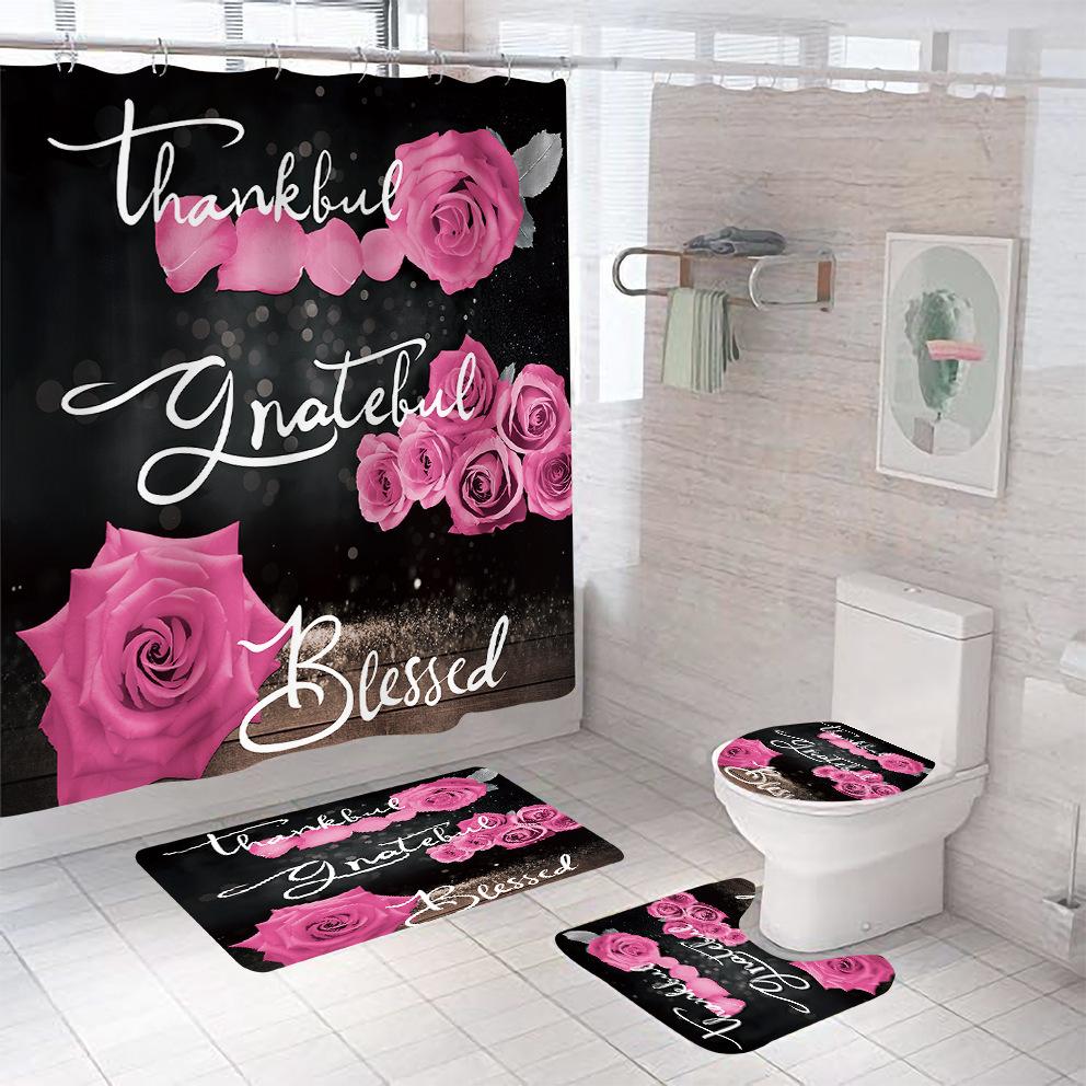 3D Cyfrowy Nadruk Róża Zasłona Prysznicowa Łazienkowa, Zestaw Trzyczęściowy Czteroczęściowy