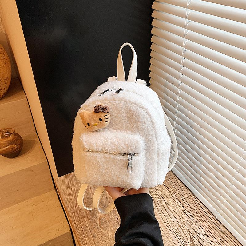 Schoolbag new Korean mini kt backpack women's fashion woolen texture popular versatile bag commuter travel backpack