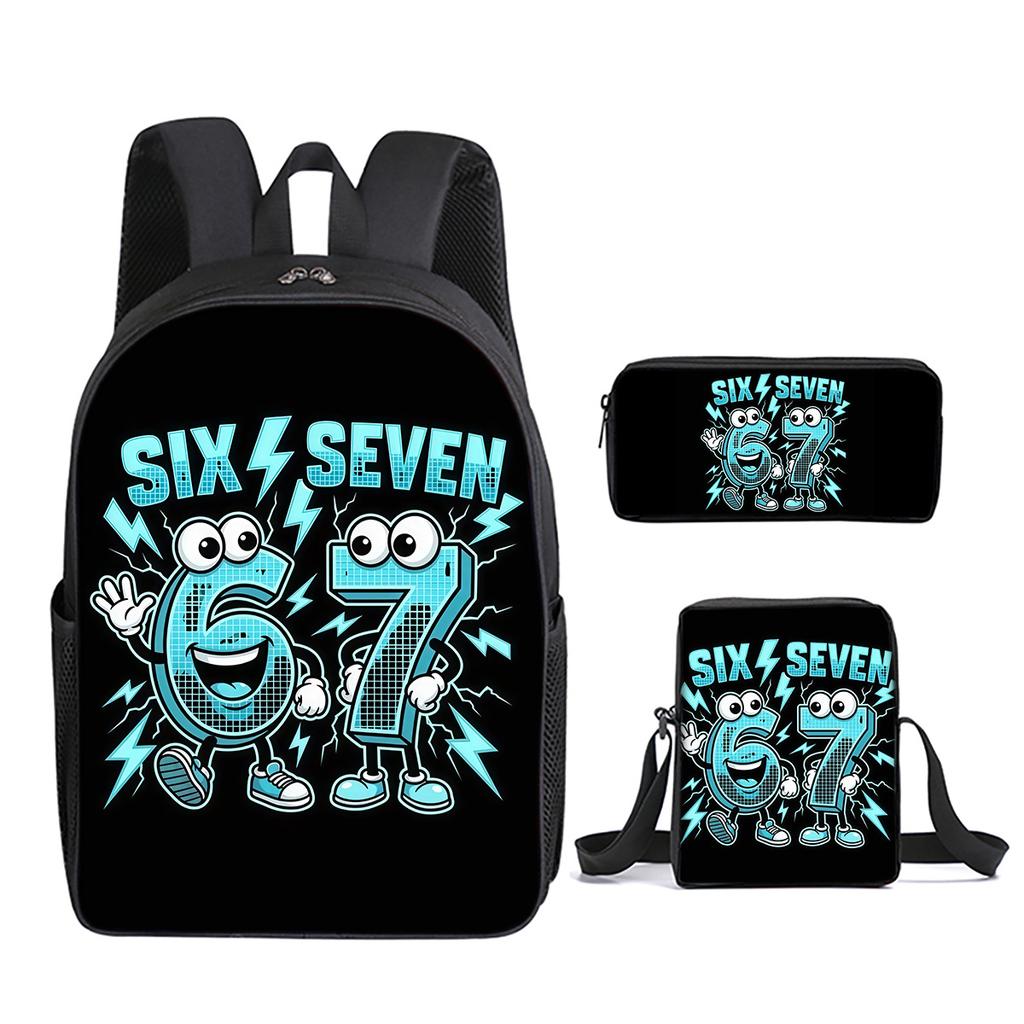 Fashion Novelty 67 Six Seven 3D Print 3pcs/Set Pupil School Bags Laptop Daypack Backpack Inclined Shoulder Bag Pencil Case
