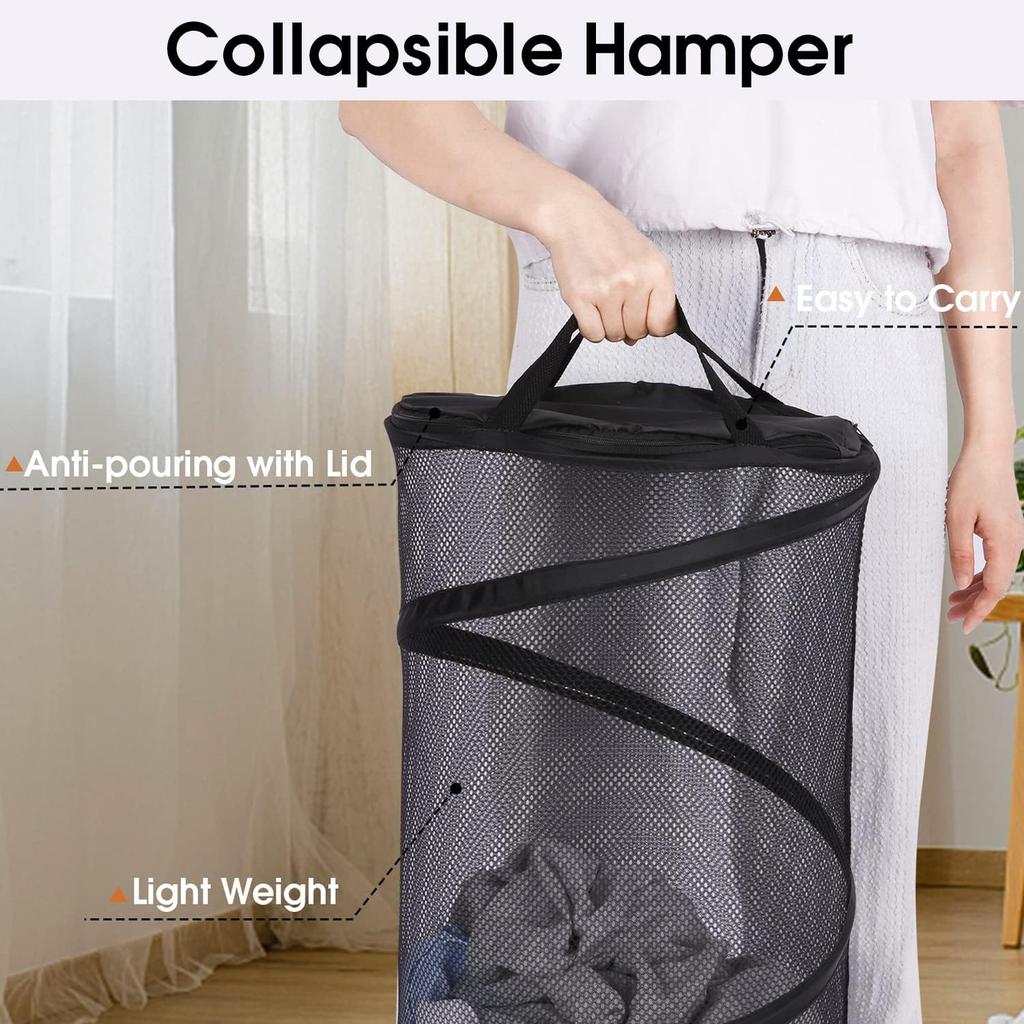BATTOO Large Collapsible Laundry Basket with Lid Foldable Mesh Pop Up Hamper with Handles for Laundry Room, Bathroom, Kids Room, College Dorm,