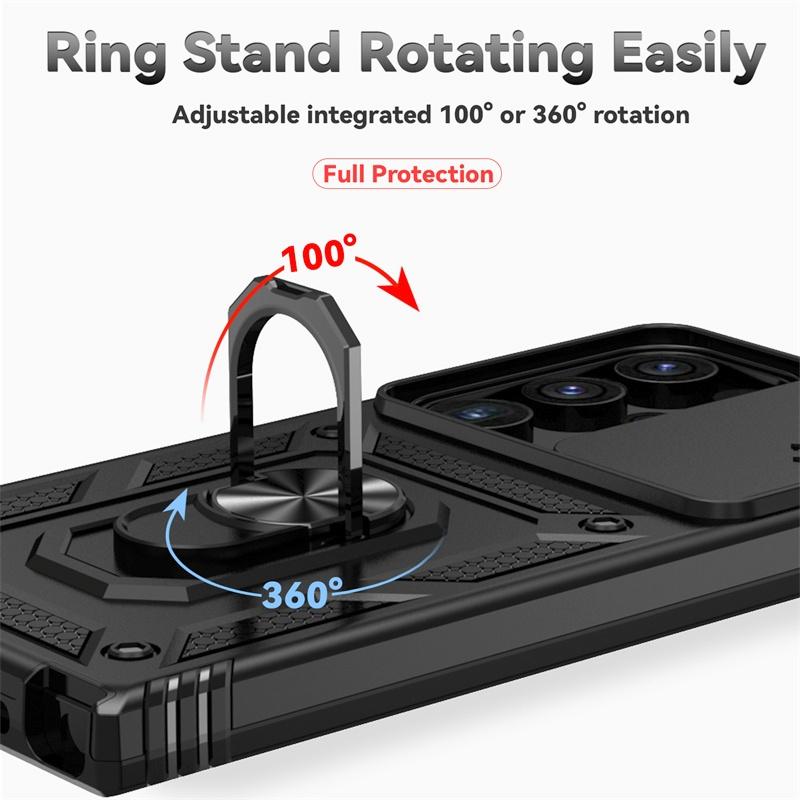Funda For Samsung Galaxy S23 Ultra Case Slide Camera Lens Protect Coque For Galaxy S23 Plus S 23 FE Armor Ring Holder Back Cover