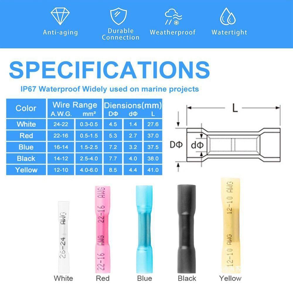 50/100PCS Multicolor Heat Shrink Terminals Insulated Docking Connector Kit Crimp Terminal  Tool