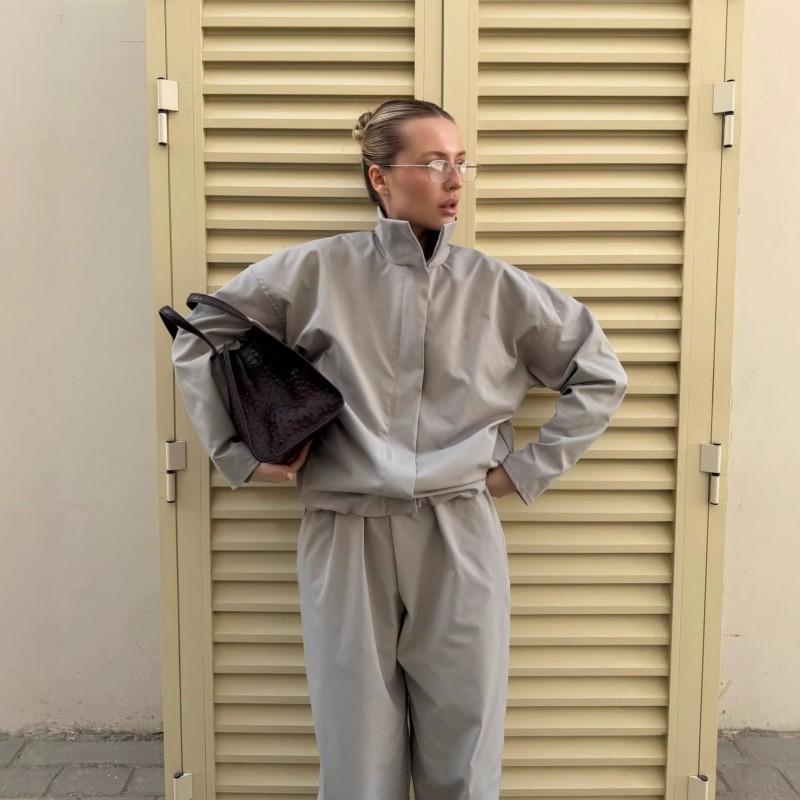 Commuting Casual Ins Style Temperament Women's Clothing Windproof Zipper Stand-collar Top Trousers Two-piece Set