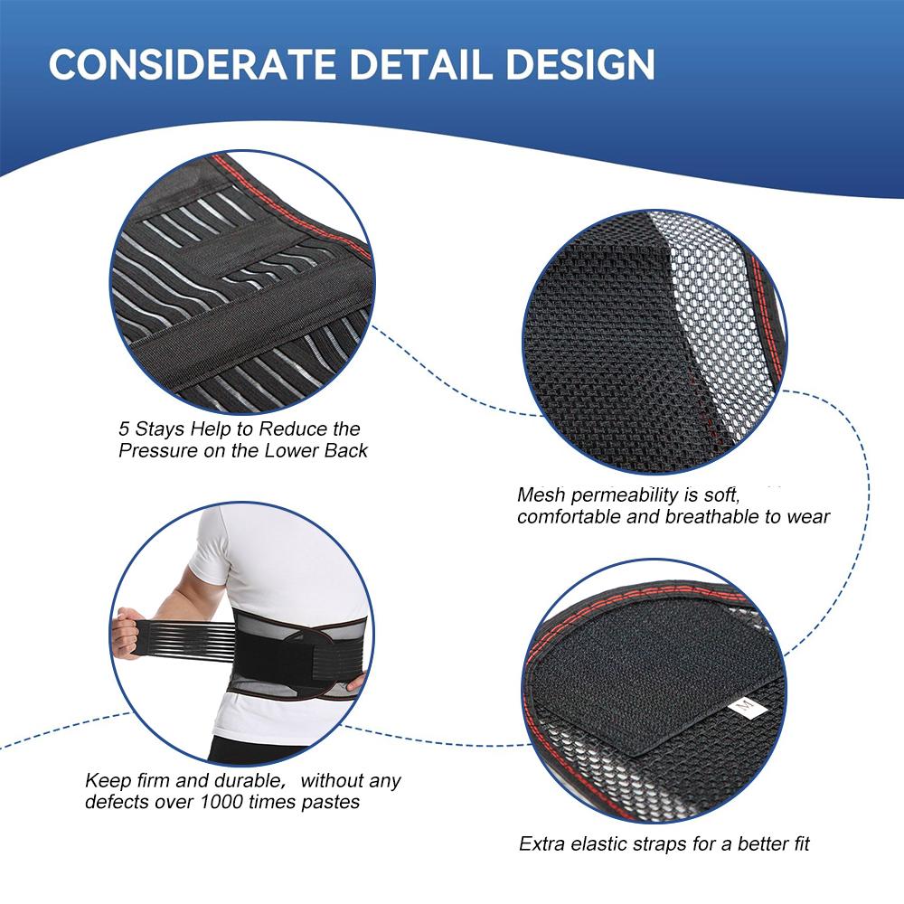 Durable And Safe 1Pcs Back Braces For Work With 5 Staysbreathable Back Support Belt For Men Womenanti-Skid Lumbar Support Belt With Mesh