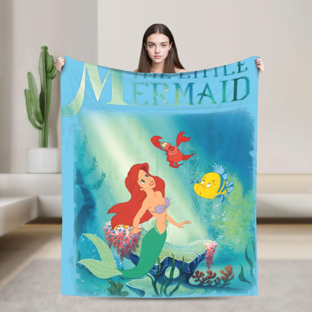 Flounder Sebastian and Ariel Wool Blankets Little Mermaid Vintage Throw Blankets for Home Hotel Sofa 200x150cm Rug Piece