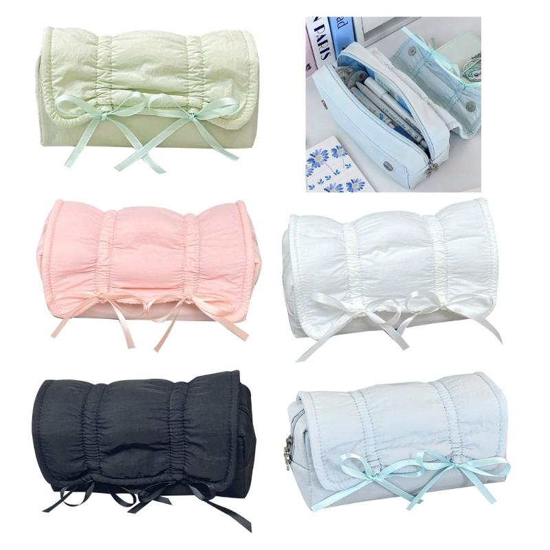 High Capacity Pencil Case Bowknot Pen Pouches Portable Pen Organizers Travel Makeup Storage Bag for Women Girl Student