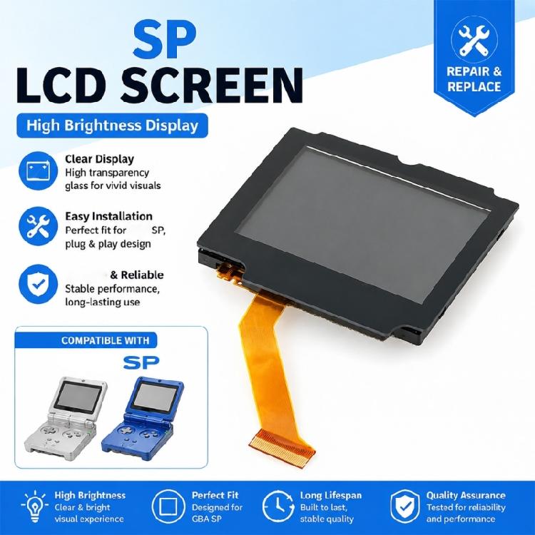 Black-Frame Replacement LCD Screen Display Module, Standard Brightness Assembly with Glass Construction for Advance SP